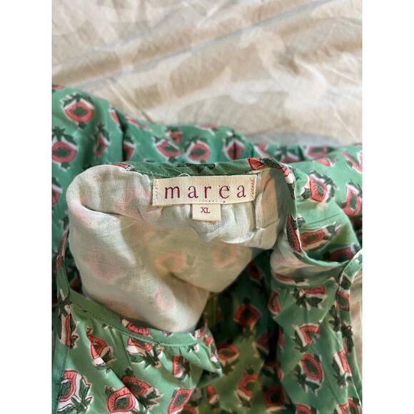 Marea green printed cotton midi dress tie shoulders women’s X-Large - Picture 8 of 9